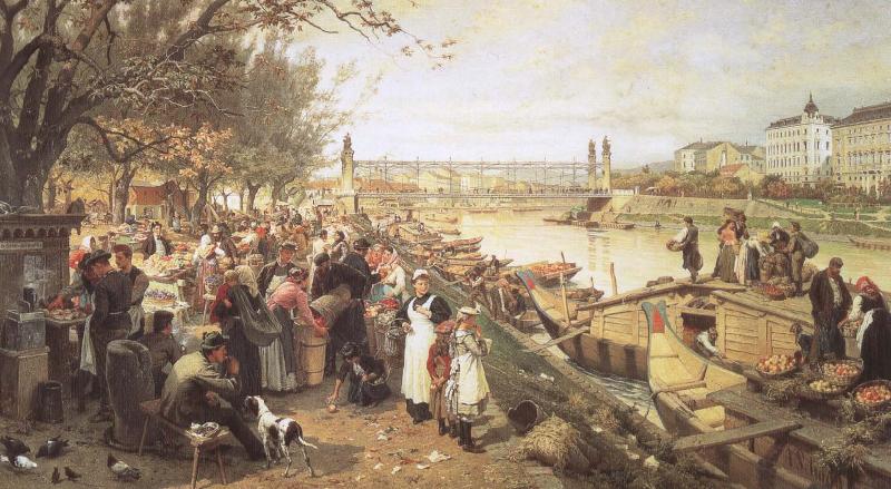 robert schumann viennese street csene during the of brahms  the fruit market on the quayside near the maria theresa bridge